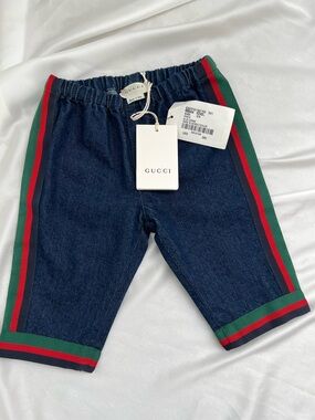 Gucci Navy Denim Kids Pants with Green & Red Side Stripes